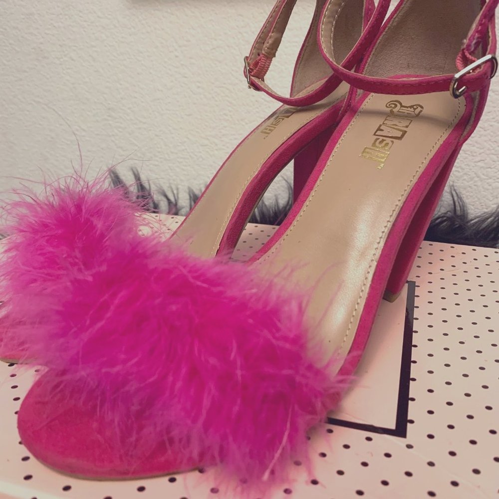 Hot Pink Faux Fur Sandals